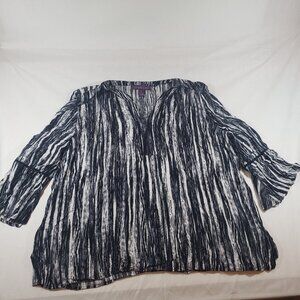 Gloria Vanderbilt Nova Viscose Blouse Womens Black White XXL 3/4 Sleeve V-Neck‎